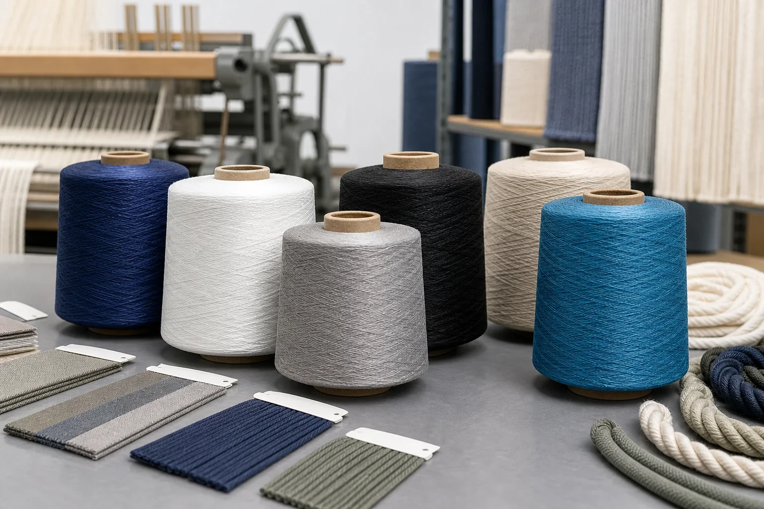 High tenacity polyester yarn cones prepared for textile applications